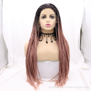 Braided Lace Front Wig African Glueless Box Braids Wig Synthetic Lace Braided Wig Baby Hair
